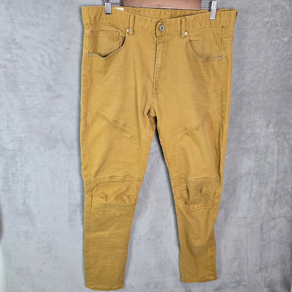 Smoke Rise Mens Moto Biker Jeans Mustard Yellow Slim Tapered 36x32 TSON901‎